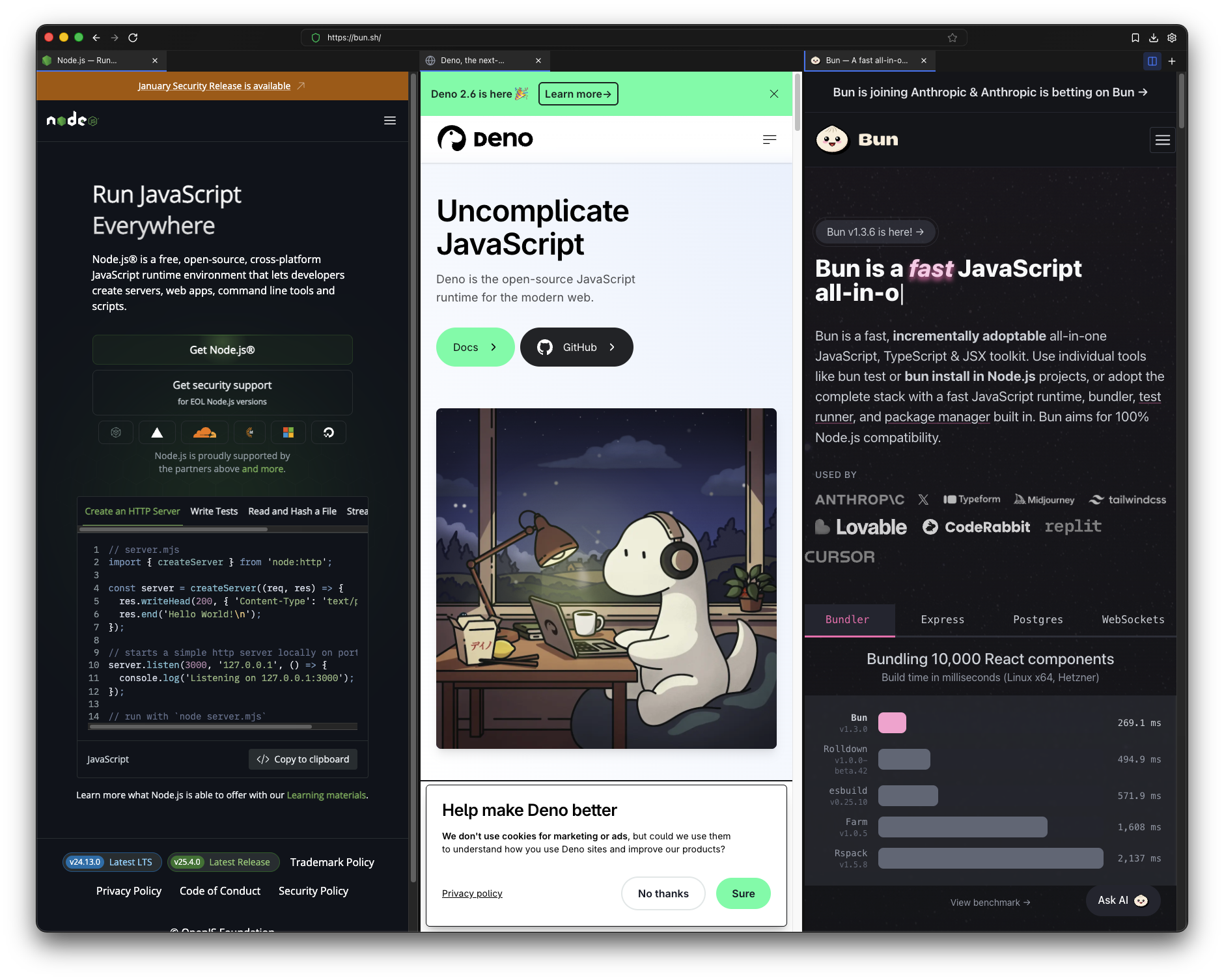 Browser window with multiple pages in split view layout